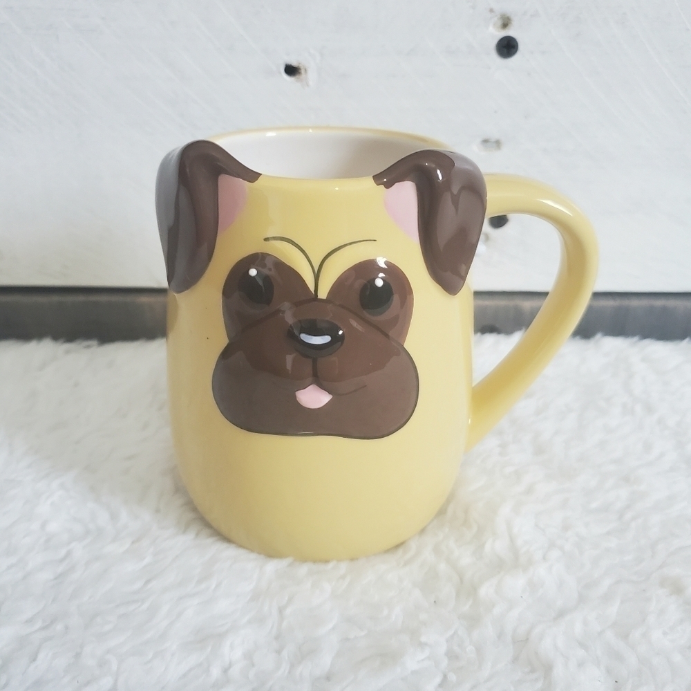 TAG 3D Pug Dog Puppy Face Collectible Yellow Brown Ceramic Coffee Mug